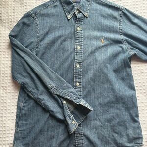 Ralph Lauren Blue Denim Button-Down Shirt with Pony Logo